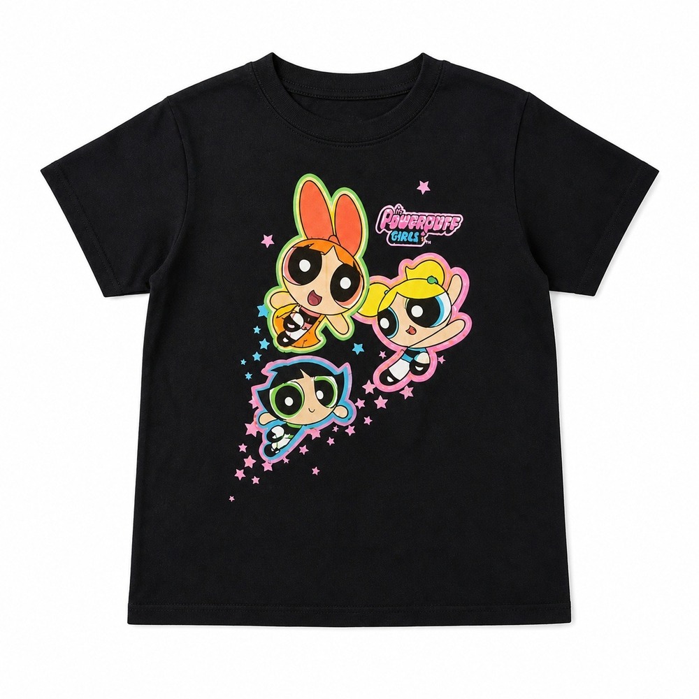 Powerpuff Girls Graphic Tee Black Cartoon Network Shirt Girls XL Y2K